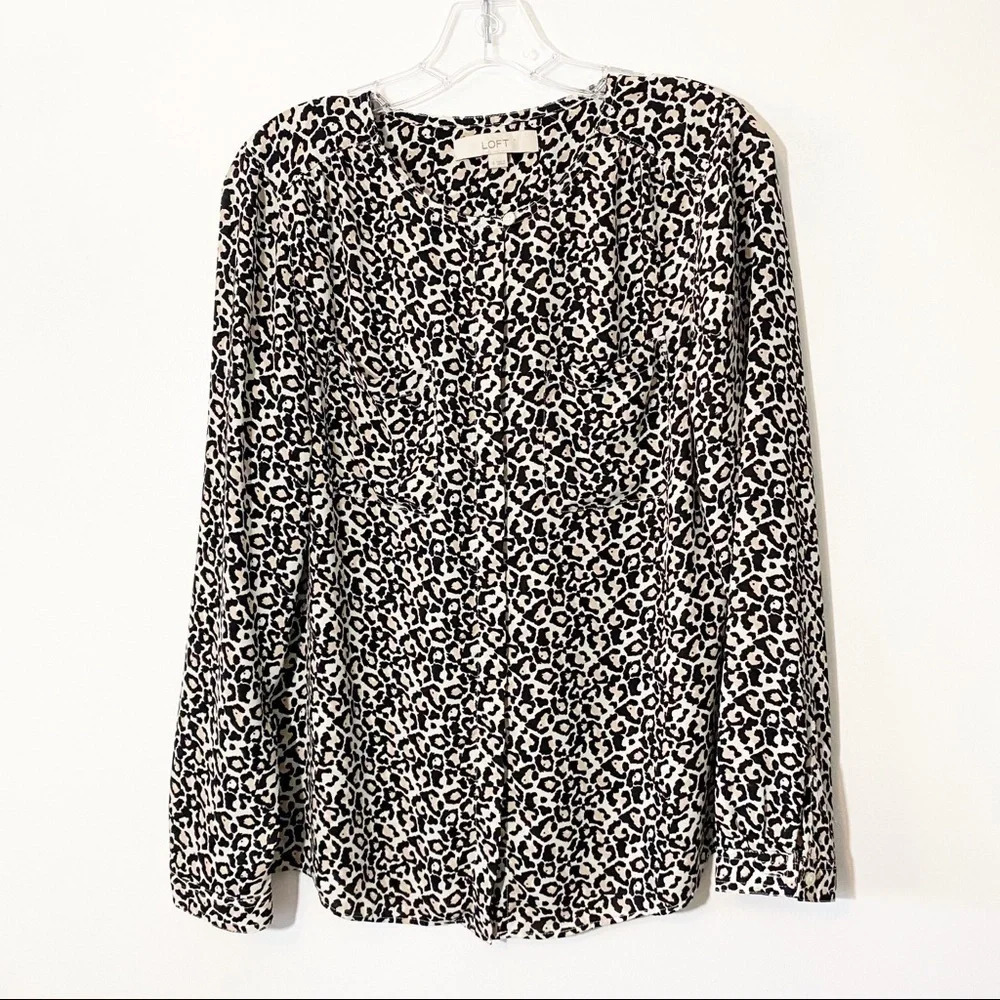 LOFT Leopard Print Button Front Blouse Women’s Small